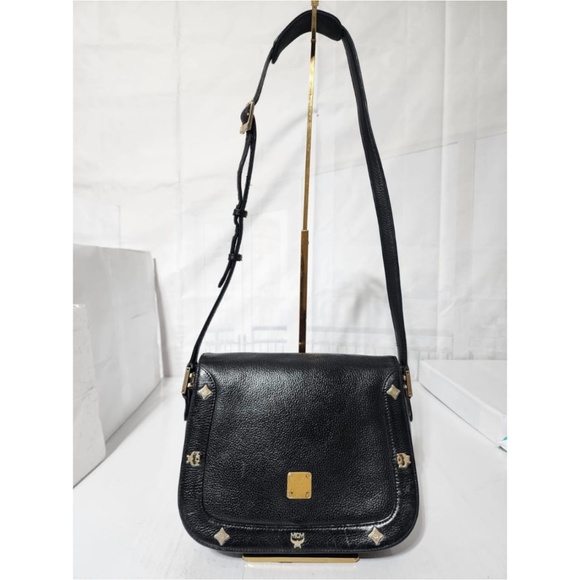 Authentic MCM Vintage Leather Flap Shoulder Bag Black